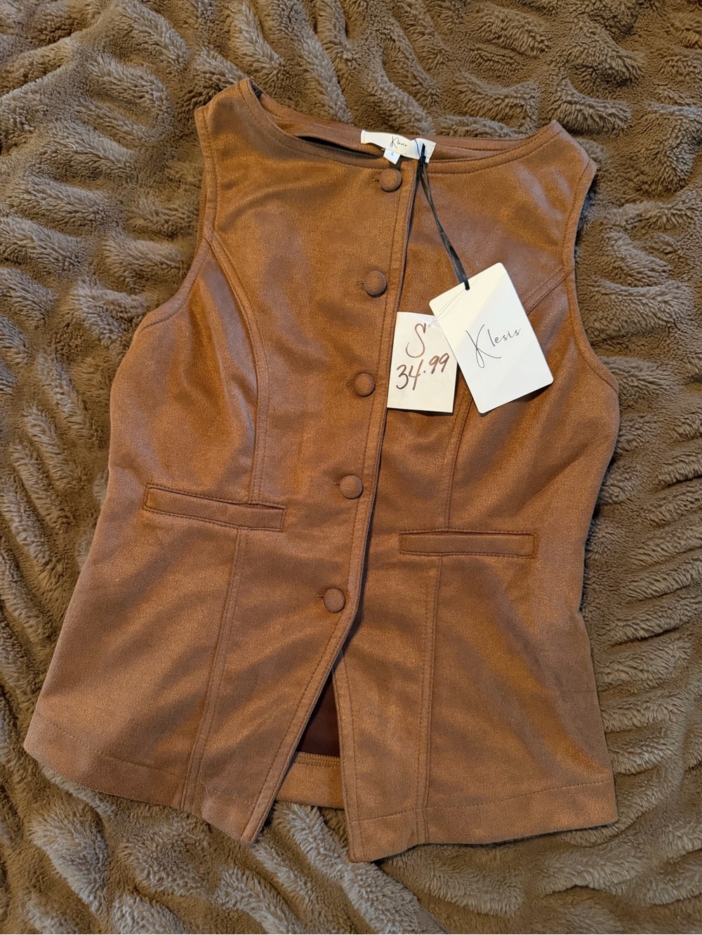 Boutique Tan Brown Sleeveless Button Vest